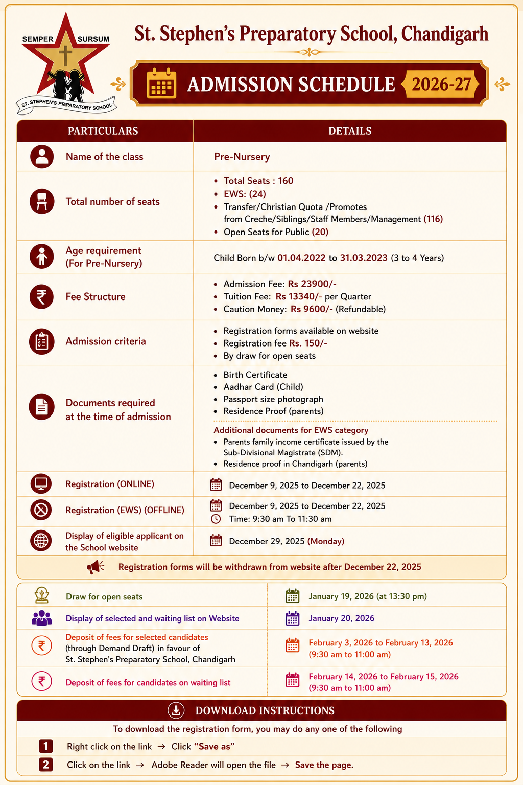 Admission Schedule 2026-2027